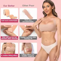 virangna enterprise Boob Tape Kit - Instant Boob Tape with 10 Nipple Pasties for Fashion with 36 Strips Double Sided Tape for Clothes &1 Pair Reusable Nipple Cover for Women (Beige) image 4