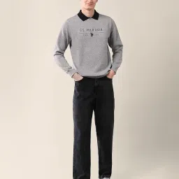 u.s. polo assn. Men's Grey Printed Crew Neck Long Sleeve Casual Cotton Regular Fit Sweatshirt image 5