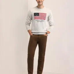 u.s. polo assn. Men's White Logo Crew Neck Long Sleeve Casual Cotton Regular Fit Pullover Sweater image 2