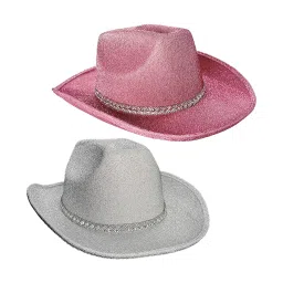 myaddiction 2Pcs Sparkly Glitter Cowboy Hat Wide Brim Cowgirl Hat Headwear for Carnival image 1