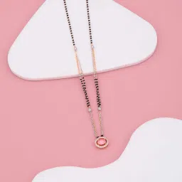 stree store Festive Rose Gold Plated Imitation Mangalsutra with Pastel Pink Center Stone image 1