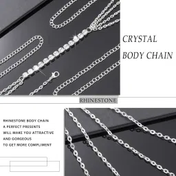 chirography 1 Pcs Premium Layered Rhinestone Body Chain Sexy Gold Body Belly Chain Beach Body Jewelry Party for Women (silver) image 3