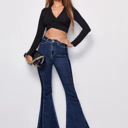 avanova Women's & Girl's Full Sleeve, V-Neck, Ruched Bust Solid Tops For Women/Tops, Slim Fit T-Shirts For Girls (Top 64) image 4