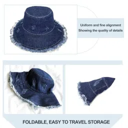 mikoniko Denim Bucket Hats for Women Men Casual Jean Fisherman Cap Packable Outdoor Sun Hats_Blue image 4