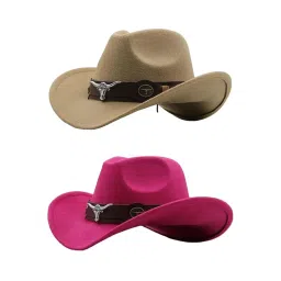 myaddiction 2pcs Cowgirl Hat Breathable Casual Cowboy Hat for Women Men Camel Pink image 3