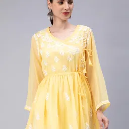 seva chikan Hand Embroidered Lucknowi Chikankari Light Blue Angarkha Georgette Women Short Top & Tunic with Slip SCL9064 image 5