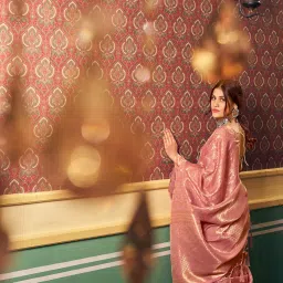 swornof Women's kanjivaram banarasi silk saree Zari Woven for festival Wedding silk with rich pallu Design sarees for women with Unstitched blouse piece image 4