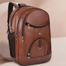 Stylish Brown Faux Leather Backpack, Waterproof Laptop Bag with Multiple Compartments, Office College Travel Daypack image 4