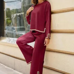 all yours Women's Contrast Piping Top with Trousers Co-Ords Sets image 1