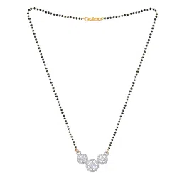 gehena by estele Gold & Rhodium Plated Shimmering Trio Circular Pendant Mangalsutra Chain with Black Beads & White Crystals for Women image 4