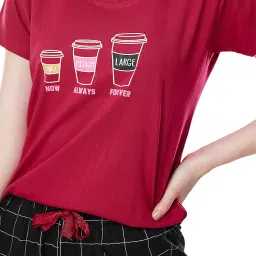 zeyo Women's Cotton Checks Printed Relaxed Night Suit Set Of Top & Pyjama 5297 image 1