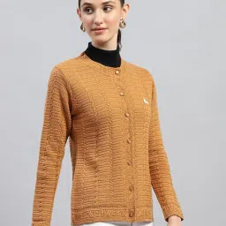 monte carlo Womens Self Design Round Neck Wool Blend Cardigan Purple image 2