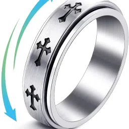 via mazzini No-Tarnish No-Fading Stainless Steel Cross Design Spinner Stress Relief Anti Anxiety Fidget Ring For Men and Boys (Ring0772) - US Size 9 image 2