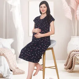 av2 Women's Cotton All Over Print Knee Length Maternity Feeding Nighty image 5