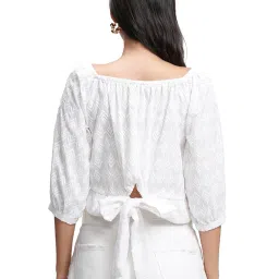 tokyo talkies Women's Embroidered Crop Top | 3/4 Puff Sleeves & Chic Detailing for A Trendy Look | Tops for Woman | Women Tops | Women Crop Top image 2