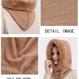 luchike Winter Mask Hood Ski Faux Fur Hat Warm Plush Hat Winter Hat and Scarf Set for Men Women image 3