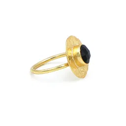 dua Black Onyx Adjustable Round Ring – 18kt Gold Plated Brass for Women image 5