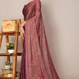 mirchi fashion Women's Chiffon Floral Printed Saree with Blouse Piece image 2