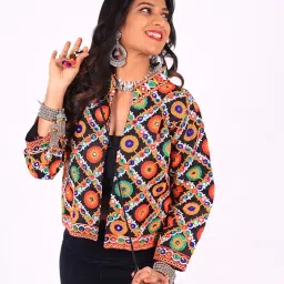 sclout Ethnic Jacket for Women Cotton Waist Coat Stylist Navratri Garba Hand Embroidery Kutchi Work Koti/Jacket/Waist Coat (Free Size 44") image 2