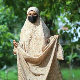 sawb Islamic Prayer Dress for Women- Free Size, Muslim Dress with Hijab, Jilbab/Namaz Khimar/Prayer Clothes Niqab Khimar, Islamic Premium Prayer Clothes, Mud Yellow floral Print color image 5