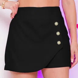 addyvero High Rise Elasticated Waistband Side Button Women Above Knee/Mini Bodycon Wrap Skort/Shorts image 2