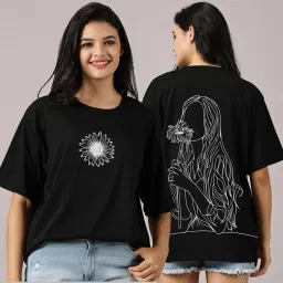 rodzen Oversized Half Sleeves Drop Shoulder Cotton Blend Round Neck Printed T-Shirt for Women image 5