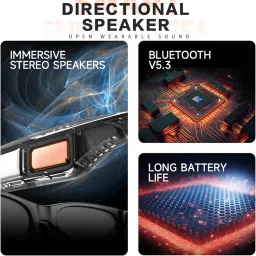 Fecoul Smart Glasses with Speaker Bluetooth Glasses for Women Men Anti-Blue Light and UV400 Polarized Lenses ，Open Ear,Clear Call image 5