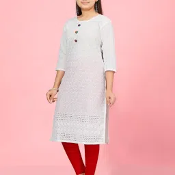 aarika Girls White Colour Cotton Embroidery Kurti image 2