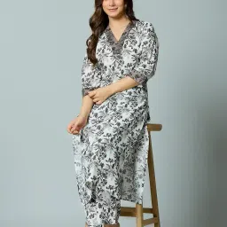 aradhika Women's Cotton Printed Kurta with Palazzo - (Off White) image 1