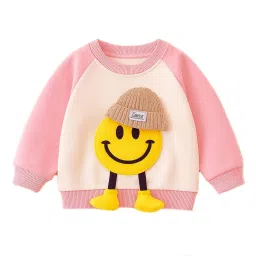 bold n elegant 3d Happy Smile Face Cartoon Winter Warm Hoodied Jacket Sweatshirt and Pajamas 3 Pc Layering Party Clothing Set for Infant Toddler Kids image 2