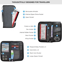 fatmug Passport Organizer, Travel Zip Pouch Document Storage for Man and Woman - Dark Grey image 2