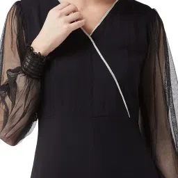 miss chase Women's Black Solid Relaxed Fit Long Sleeve V-Neck Ankle-Length Straight Jumpsuit image 4