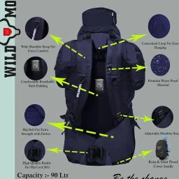 wild moda 90L Camping Rucksack with Shoe Compartment & Laptop Pocket image 2