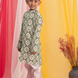 vastramay Boys' Kurta Pyjama Set || Ikkat Printed Cotton Cool Summer Kurta Set || Ethnic Wear for Festivals, Weddings image 2