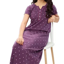 zeyo Women's Cotton Heart Printed Long Nighty 5627 image 2