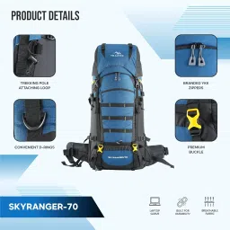 trawoc SKYRANGER 70 Liter Internal Frame Camping Backpack Trekking Hiking Rucksack Bag for Men & Women Travel Bag Front & Top Loading/Water Proof Rain Cover/Shoe Compartment, BHK011 image 1