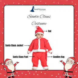 BookMyCostume Santa Claus Dress Set of 4 (Jacket, Bottom, Bag, & Cap) Kids & Adults Christmas Costume image 4