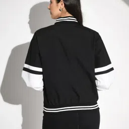 paklon A Letter Black & White Regular Varsity Jacket with Button Closure for Women's image 3