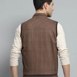 monte carlo Mens Solid Brown Band Neck Sleeveless Jacket image 4