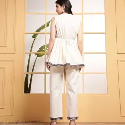 deebaco Solid Cotton Peplum Top & Pants Co-ord Set for Women's|Sleeveless V-Neck Regular Fit Stylish Summer Western Casual Wear Ladies Trendy Cord Set image 5