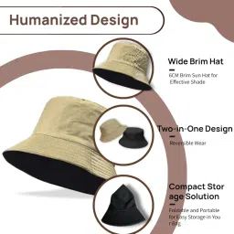 zibuyu Two-Sided Men and Women Summer Travel Beach Sun Protection hat, Khaki image 2