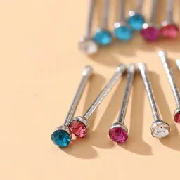vama Fashions Mix Color Stainless Steel Crystals Mini Nose Pin Studs Set for Women - 60 Pcs image 5