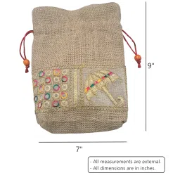 fabjute Natural Jute Potli Bags with Lining for Return Gifts (5 Pieces of 9x7 Inches Each) (Golden Zari Border) image 5