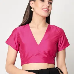 studio rasa Women's Silk Blend Stretchable Readymade Saree Blouse for Festive Wedding Party image 1