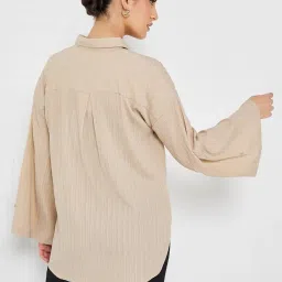styli Women Spread Collar Casual Shirt - Solid Opaque Design with Button Placket, Long Sleeves, and Curved Hem, Stylish Everyday Wear Shirts for Women image 5