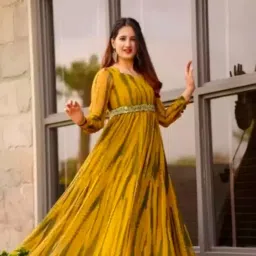 vimura Fashion Women's Georgette Long Gown | A-Line, Floor-Length, Flared, Patterned Ethnic Dress for Wedding, Festive, Traditional & Casual Wear image 3