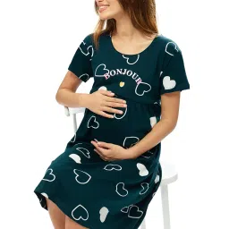 lotik Women's Cotton Heart Printed Maternity Night Suit set image 4