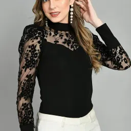 iuga Women Regular Sleeve High Neck Solid Top image 3