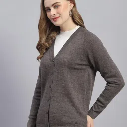 monte carlo Womens Solid V Neck Full Sleeve Wool Casual Sweater (1230709VN) image 1