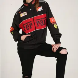 drip spoiler F1 Racing Jacket Graphic Printed Parachute Fabric Oversized Jackets for Women - Black image 2